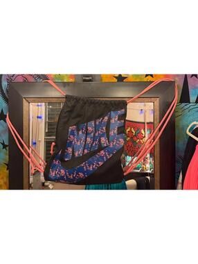 Black, Blue, & Pink Nike Floral Swoosh Drawstring/Cinch Bag